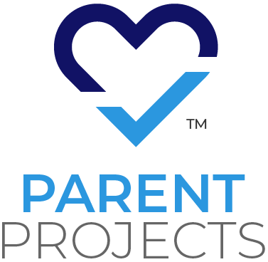 Image of a blue heart over the words parent project